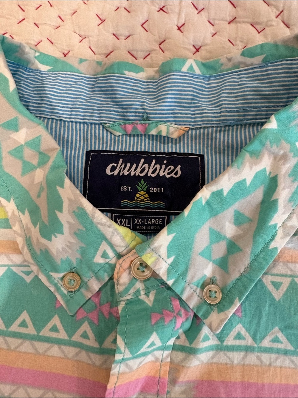 ⚪️⚪️Chubbies Men's Short-Sleeve Button-Up Shirt in Mint Aztec Print XXL - Picture 2 of 6